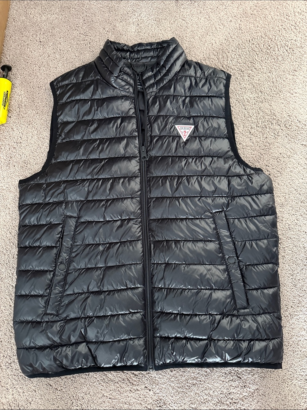 Guess Black Quilted Puffer Vest with Triangle Logo mens size large